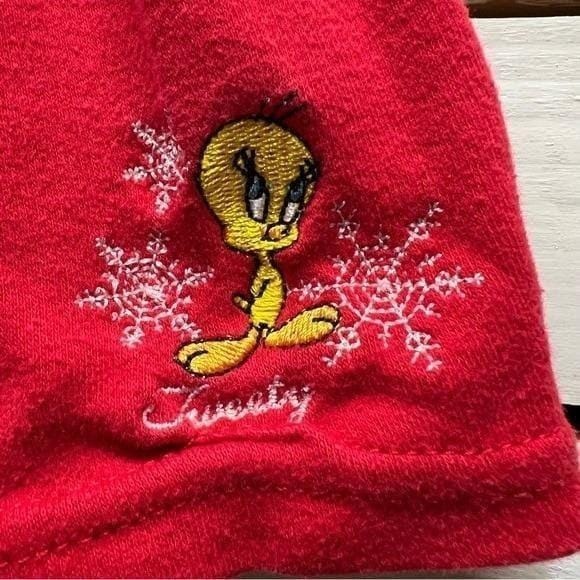 Vintage Tweety Bird Red Lounge Shorts Embroidered Cartoon Y2K Cozy sz S - Picture 4 of 7